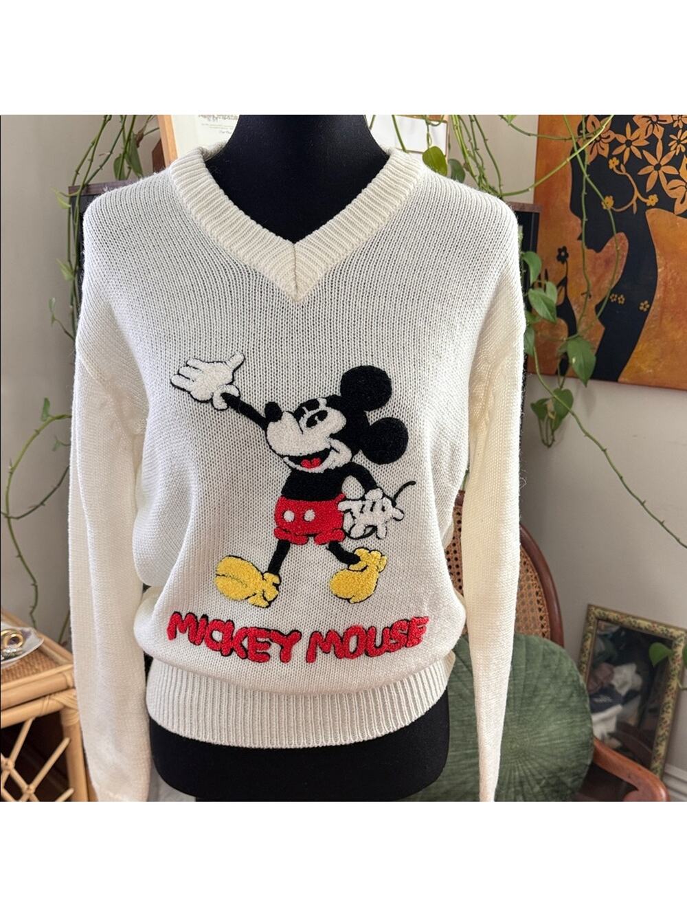 Vintage 70s Disney Character Fashions Mickey Mouse Club Preppy V-Neck Sweater